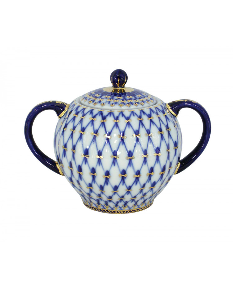 Russian Lomonosov Imperial Porcelain Cobalt Net Tea/Coffee Pot, Hand-painted top